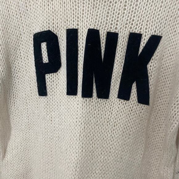 Victoria's Secret PINK Logo Cream Knit Sweater Size Small - Picture 2 of 4